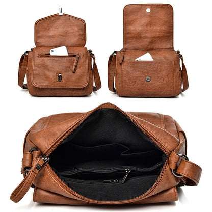 Retro Vegan Leather Crossbody Shoulder Bag