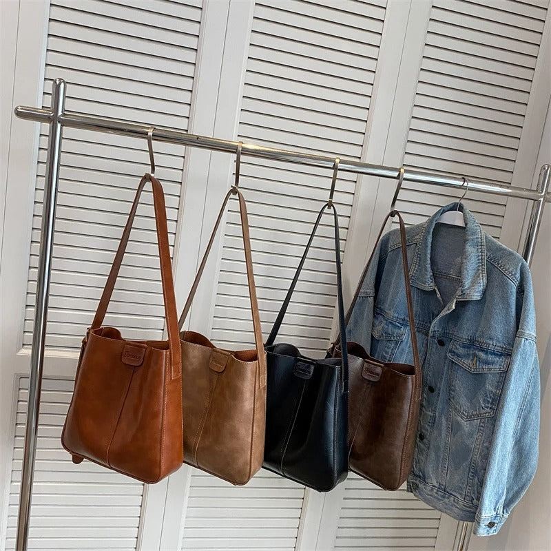 Retro Vegan Leather Tote Bag Set Large Shoulder Handbag