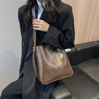 Retro Vegan Leather Tote Bag Set Large Shoulder Handbag