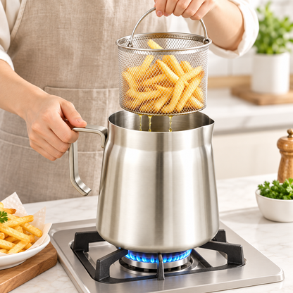Reusable Stainless Steel Cooking Oil Strainer Pot with Integrated Filter