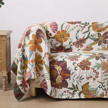 Reversible Cotton Floral Throw Blanket for Sofa Bed and Home Decor