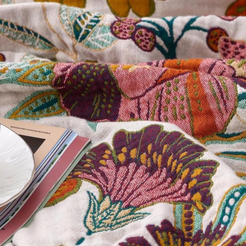 Reversible Cotton Floral Throw Blanket for Sofa Bed and Home Decor