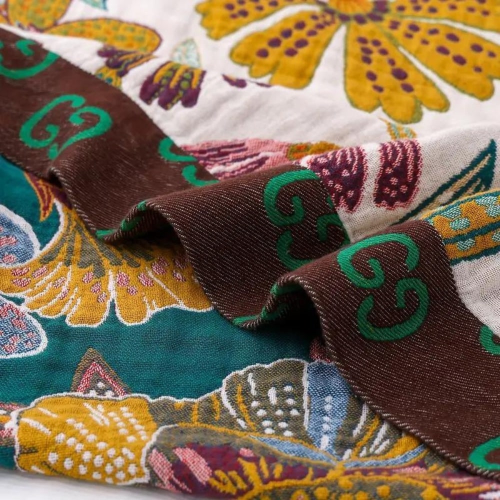 Reversible Cotton Floral Throw Blanket for Sofa Bed and Home Decor
