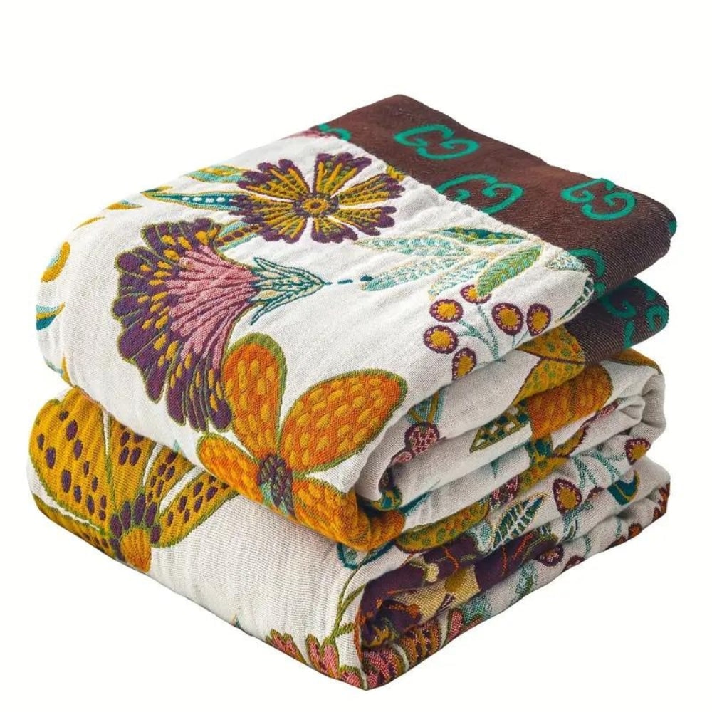 Reversible Cotton Floral Throw Blanket for Sofa Bed and Home Decor