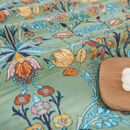 Reversible Woven Cotton Throw Blanket Soft Floral Quilt with Tassels