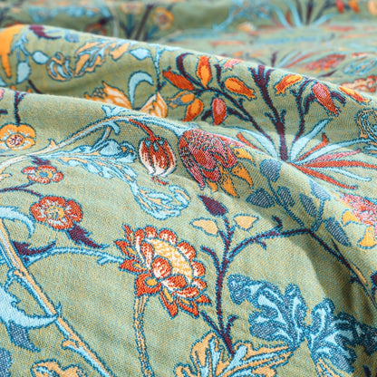 Reversible Woven Cotton Throw Blanket Soft Floral Quilt with Tassels