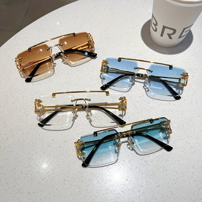 Rimless Square UV400 Sunglasses Luxury Metal Frame