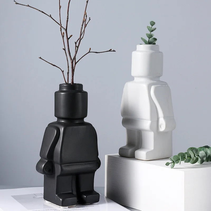 Robot Vase Creative Ceramic Flower Vase Modern Home Decor