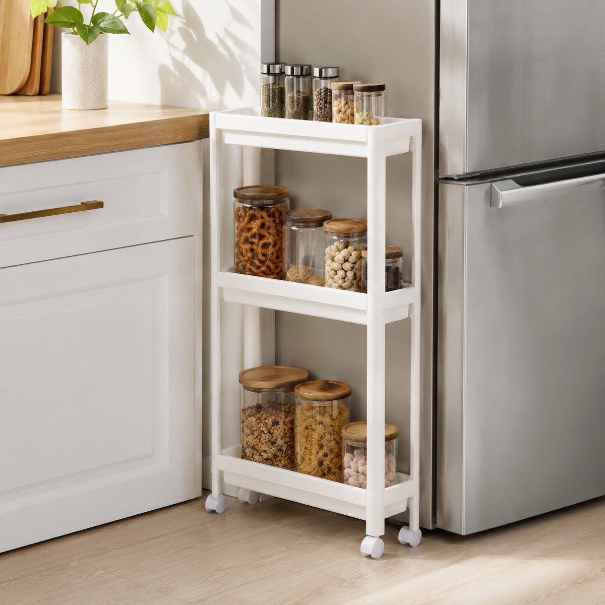 Rolling Kitchen Storage Rack with 3-Tier Slim Space-Saving Design