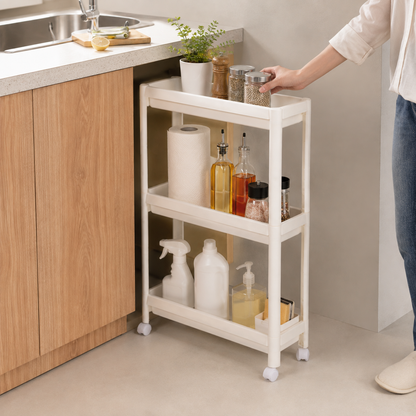 Rolling Kitchen Storage Rack with 3-Tier Slim Space-Saving Design