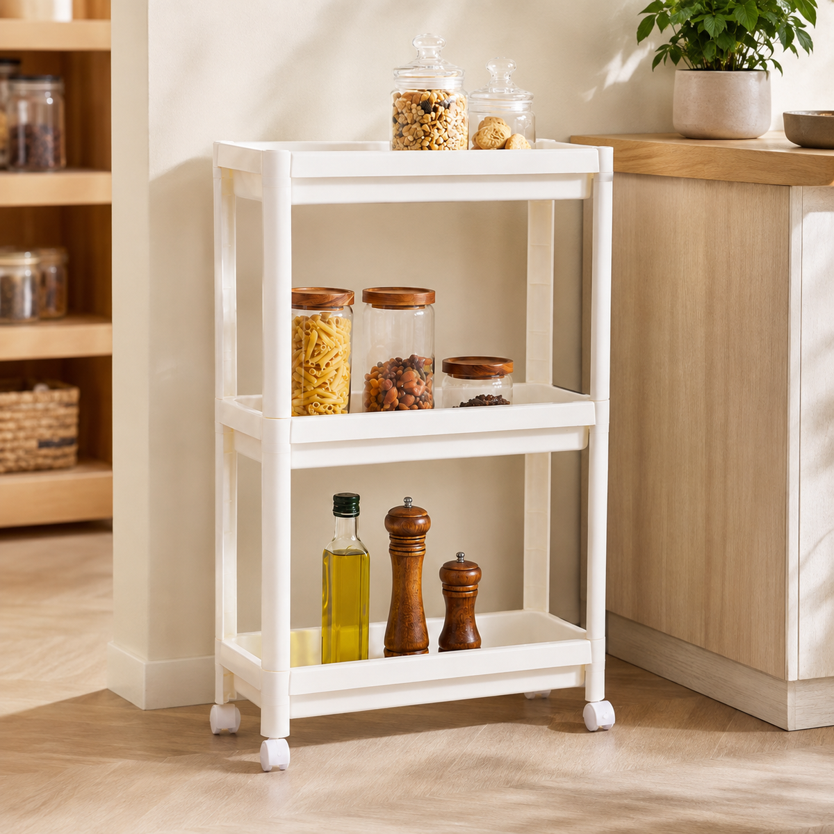 Rolling Kitchen Storage Rack with 3-Tier Slim Space-Saving Design