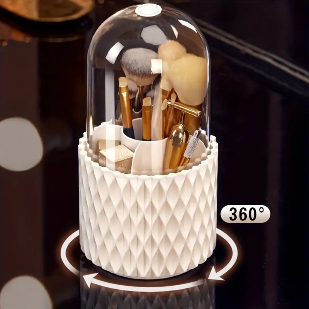 Rotating Cosmetic Organizer with Transparent Cover Compact 360° Make-Up Storage