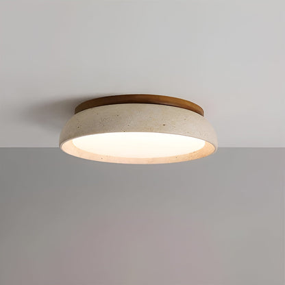 Round Ceiling Light Travertine Wood LED Ceiling Lamp