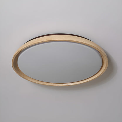Round Ceiling Light Travertine Wood LED Ceiling Lamp