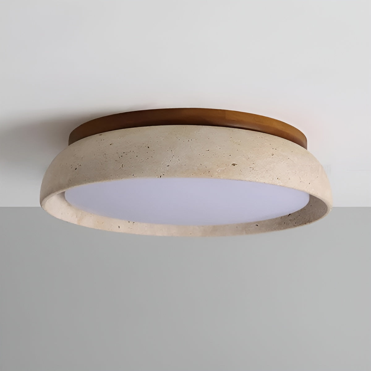 Round Ceiling Light Travertine Wood LED Ceiling Lamp