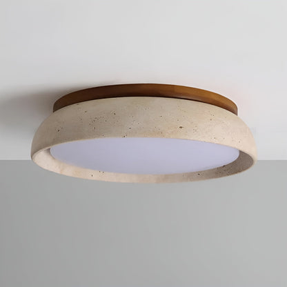 Round Ceiling Light Travertine Wood LED Ceiling Lamp