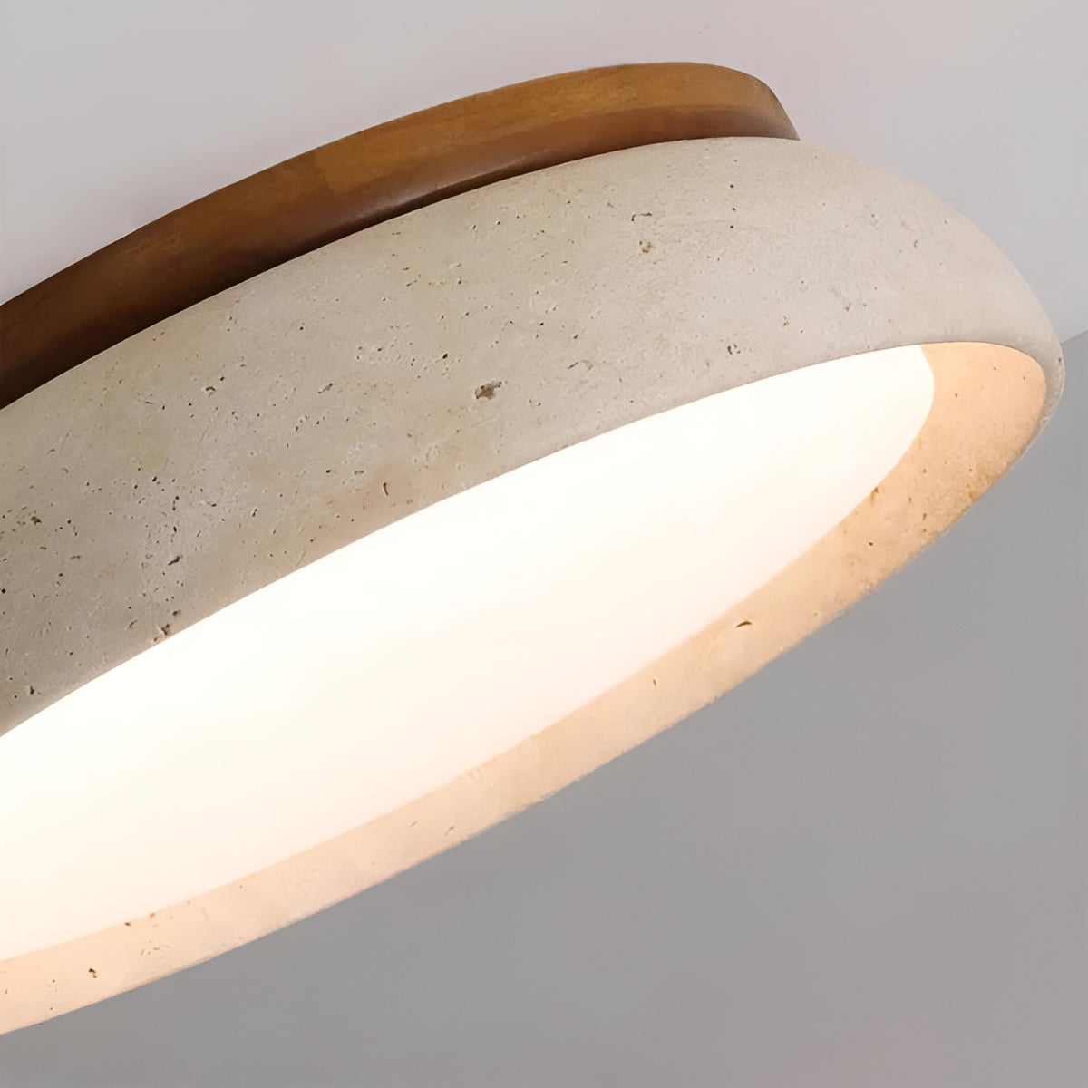 Round Ceiling Light Travertine Wood LED Ceiling Lamp