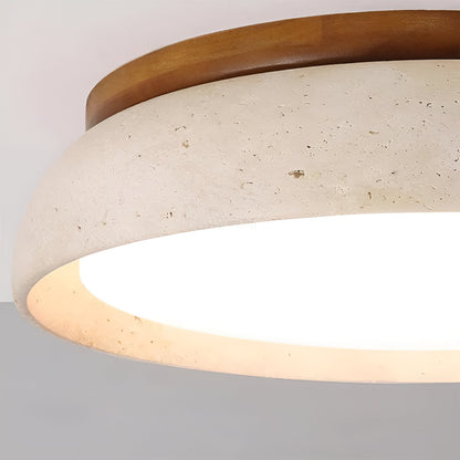 Round Ceiling Light Travertine Wood LED Ceiling Lamp