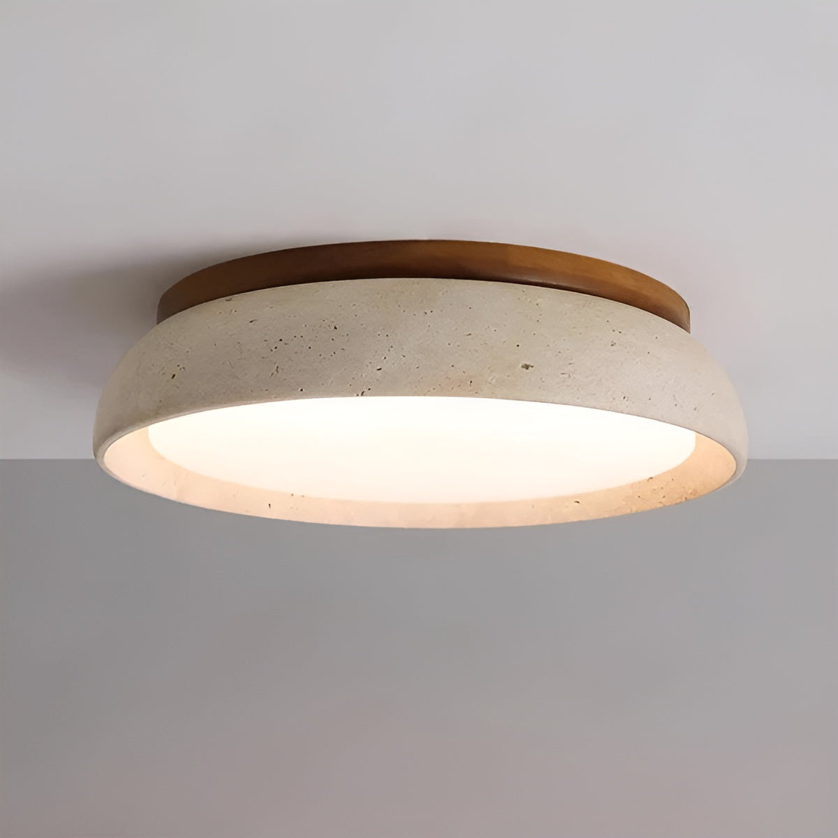 Round Ceiling Light Travertine Wood LED Ceiling Lamp