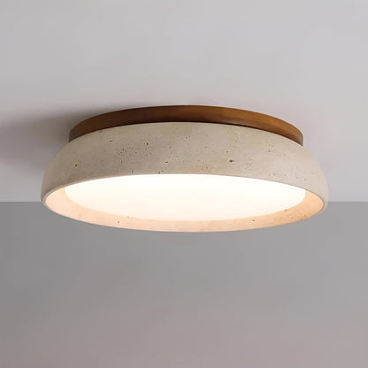 Round Ceiling Light Travertine Wood LED Ceiling Lamp