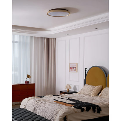 Round Ceiling Light Travertine Wood LED Ceiling Lamp