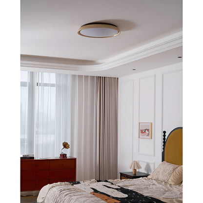 Round Ceiling Light Travertine Wood LED Ceiling Lamp
