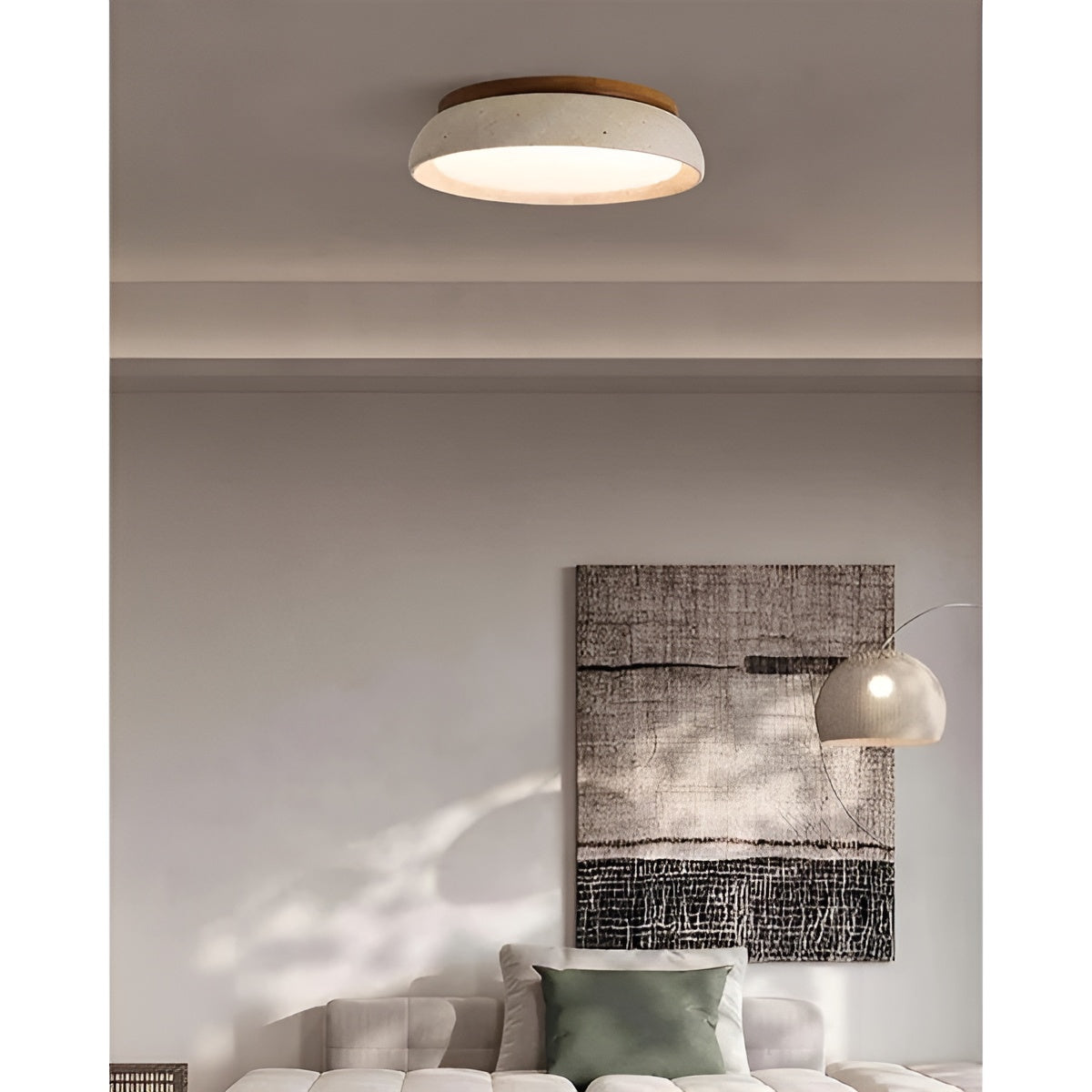 Round Ceiling Light Travertine Wood LED Ceiling Lamp