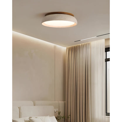Round Ceiling Light Travertine Wood LED Ceiling Lamp