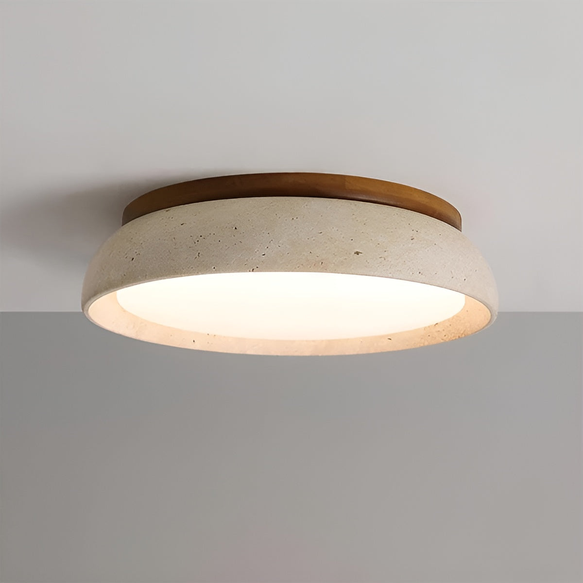 Round Ceiling Light Travertine Wood LED Ceiling Lamp