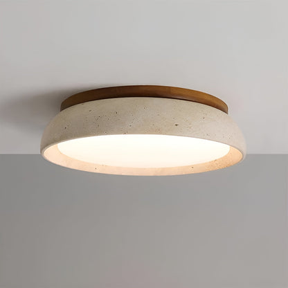 Round Ceiling Light Travertine Wood LED Ceiling Lamp