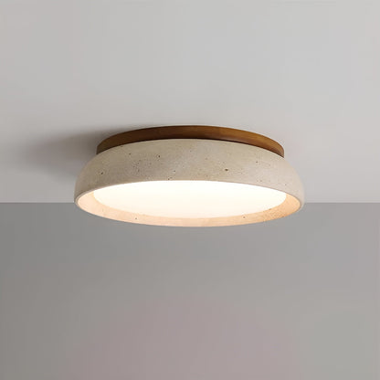 Round Ceiling Light Travertine Wood LED Ceiling Lamp