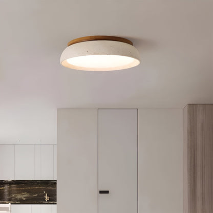Round Ceiling Light Travertine Wood LED Ceiling Lamp