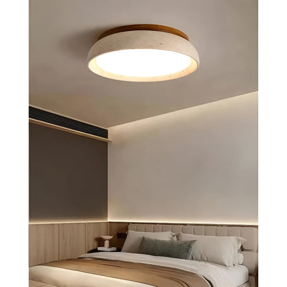 Round Ceiling Light Travertine Wood LED Ceiling Lamp