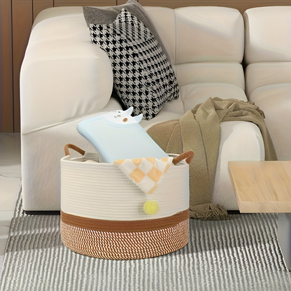 Round Cotton Storage Basket Foldable Laundry Hamper Toy Organizer Bin