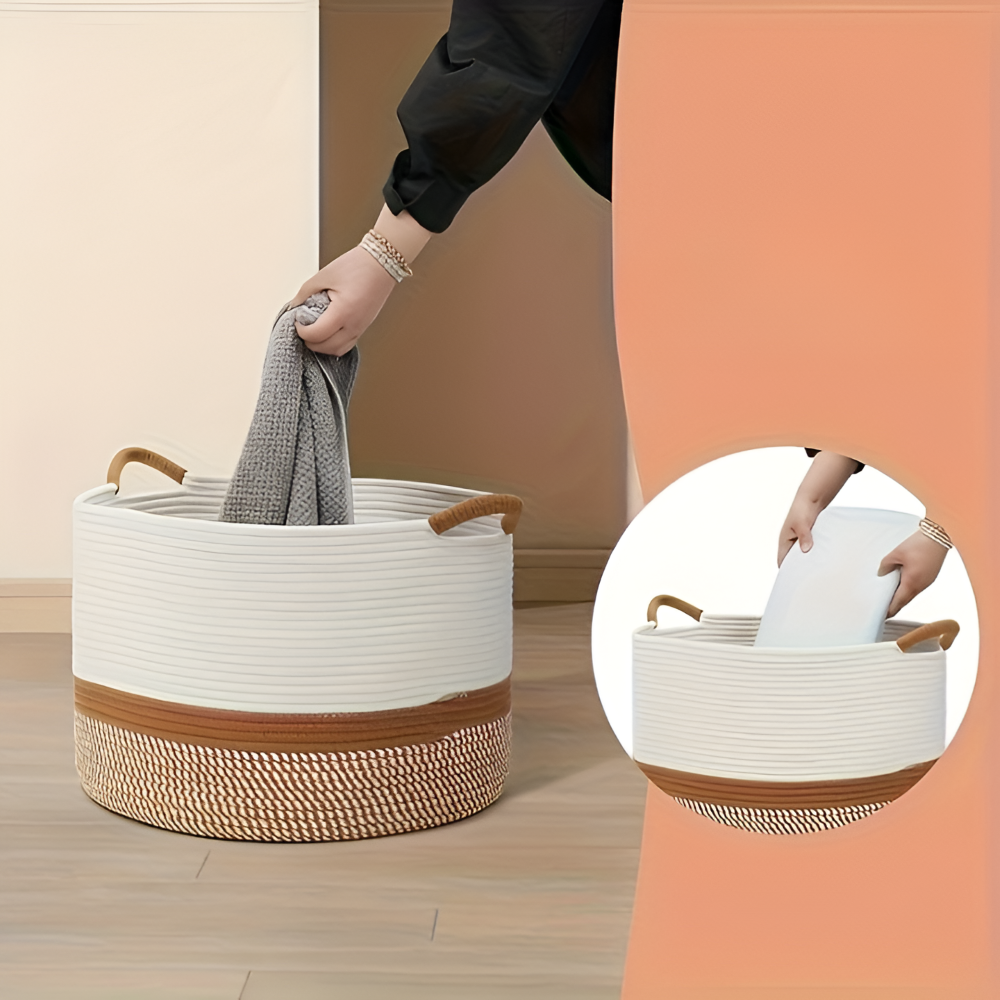 Round Cotton Storage Basket Foldable Laundry Hamper Toy Organizer Bin