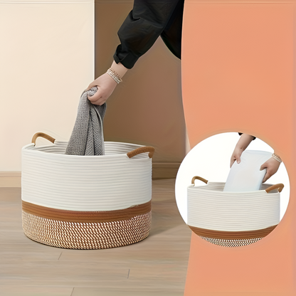 Round Cotton Storage Basket Foldable Laundry Hamper Toy Organizer Bin