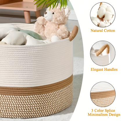 Round Cotton Storage Basket Foldable Laundry Hamper Toy Organizer Bin