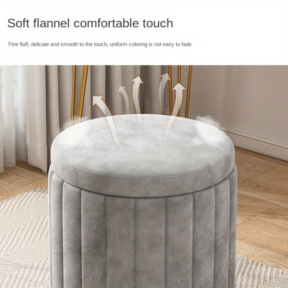 Round Storage Ottoman Pouf Luxury Fabric Mirror Finish Seat Footstool