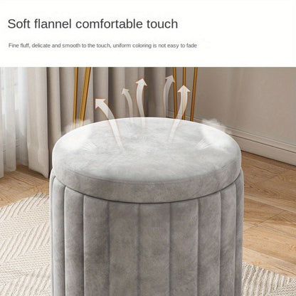 Round Storage Ottoman Pouf Luxury Fabric Mirror Finish Seat Footstool