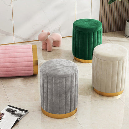 Round Storage Ottoman Pouf Luxury Fabric Mirror Finish Seat Footstool