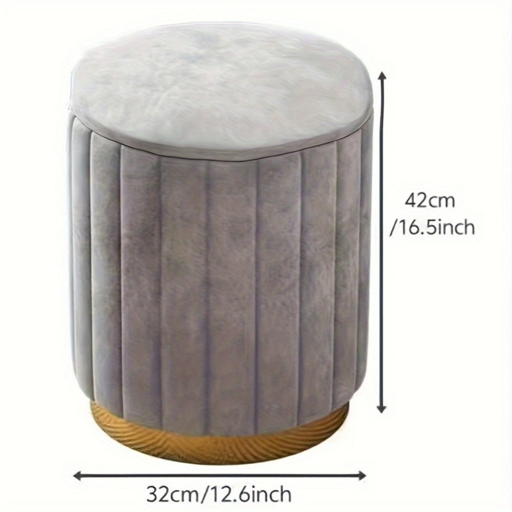 Round Storage Ottoman Pouf Luxury Fabric Mirror Finish Seat Footstool