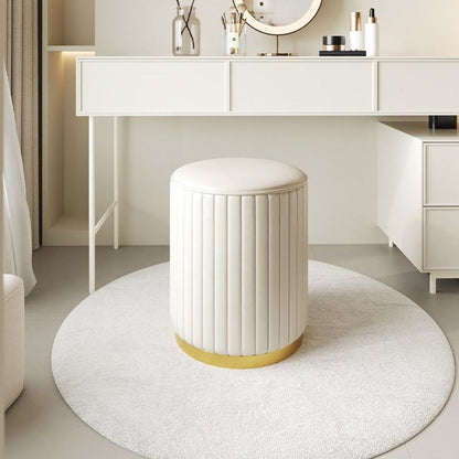 Round Storage Ottoman Pouf Luxury Fabric Mirror Finish Seat Footstool