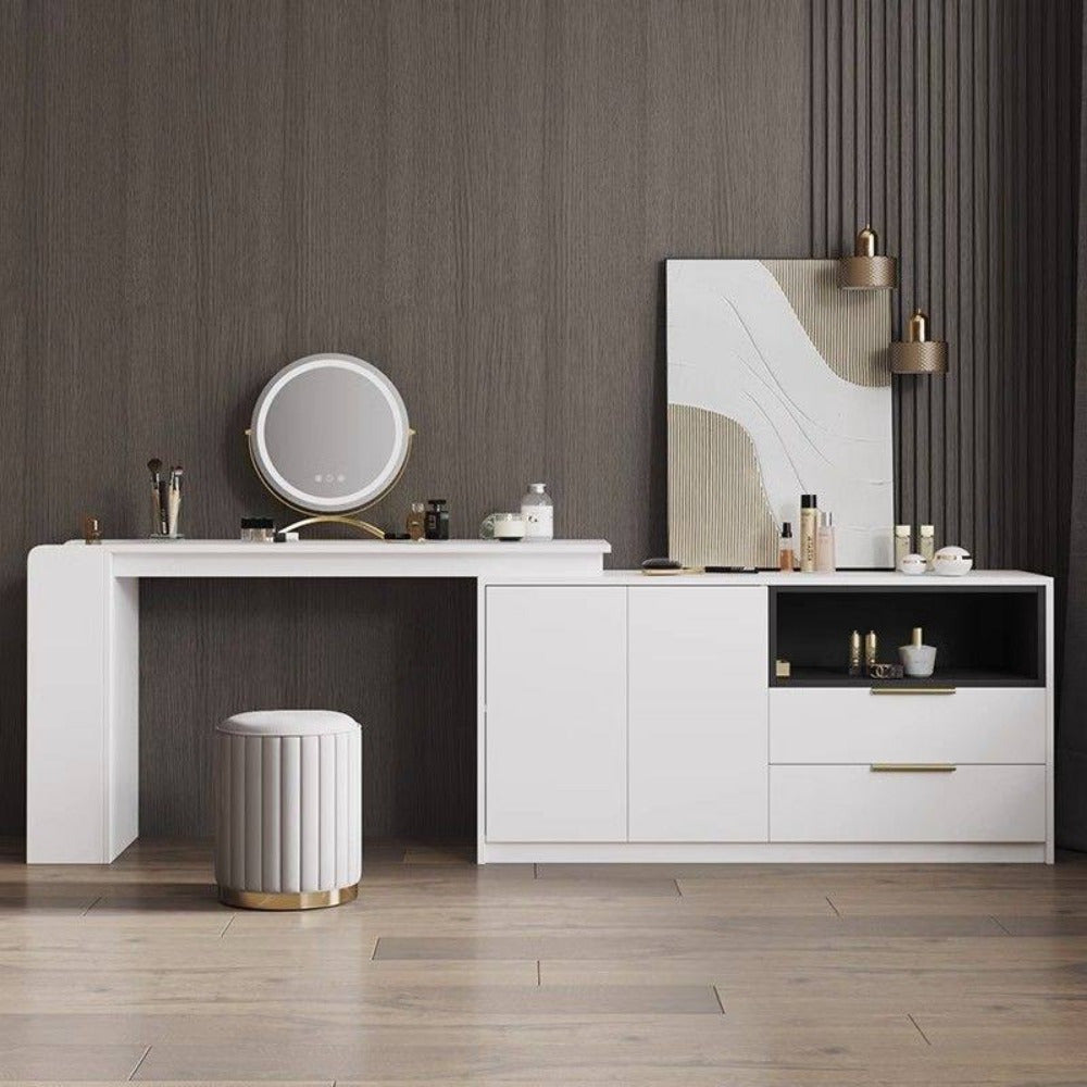 Round Storage Ottoman Pouf Luxury Fabric Mirror Finish Seat Footstool