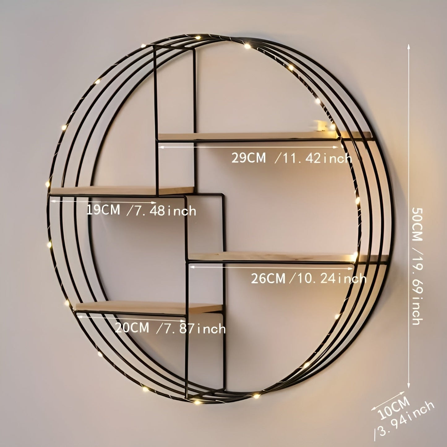 Round Wall Shelf Four Tier Retro Wooden Storage Display