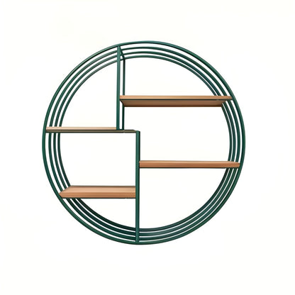 Round Wall Shelf Four Tier Retro Wooden Storage Display