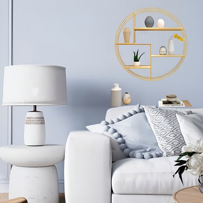 Round Wall Shelf Four Tier Retro Wooden Storage Display