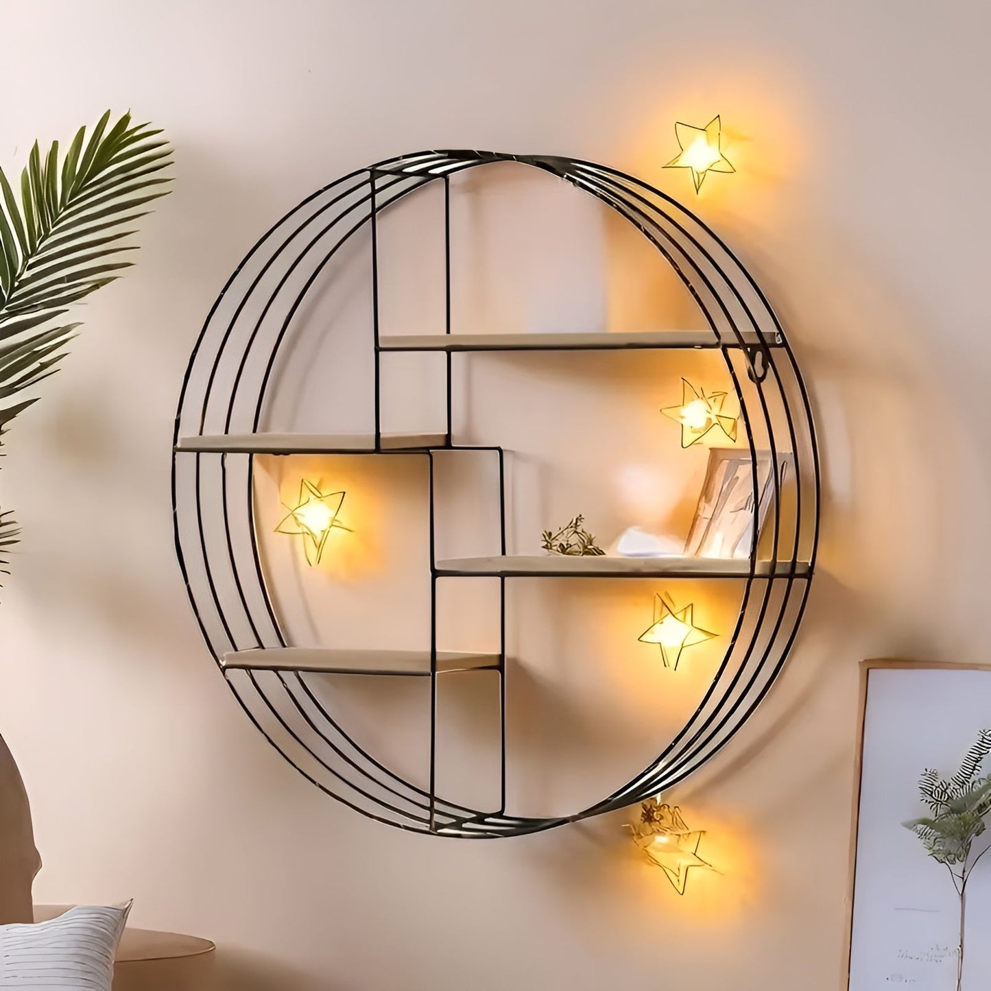Round Wall Shelf Four Tier Retro Wooden Storage Display