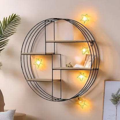 Round Wall Shelf Four Tier Retro Wooden Storage Display