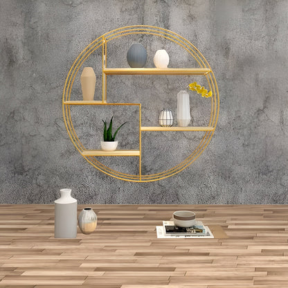Round Wall Shelf Four Tier Retro Wooden Storage Display