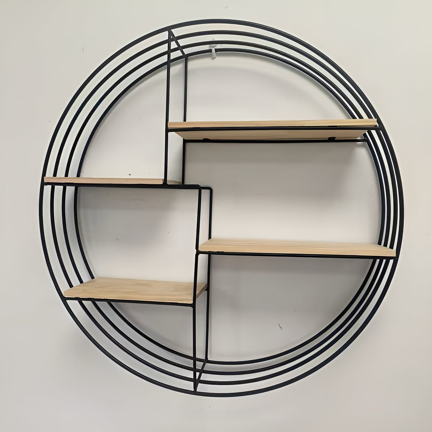 Round Wall Shelf Four Tier Retro Wooden Storage Display